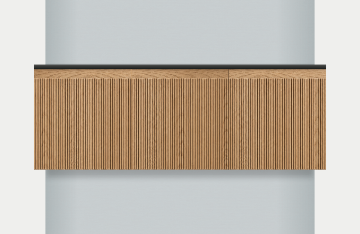 Modular Fluted Oak Vanity Cabinet 1350 mm - Square Ends, modules 450 + 450 + 450 mm