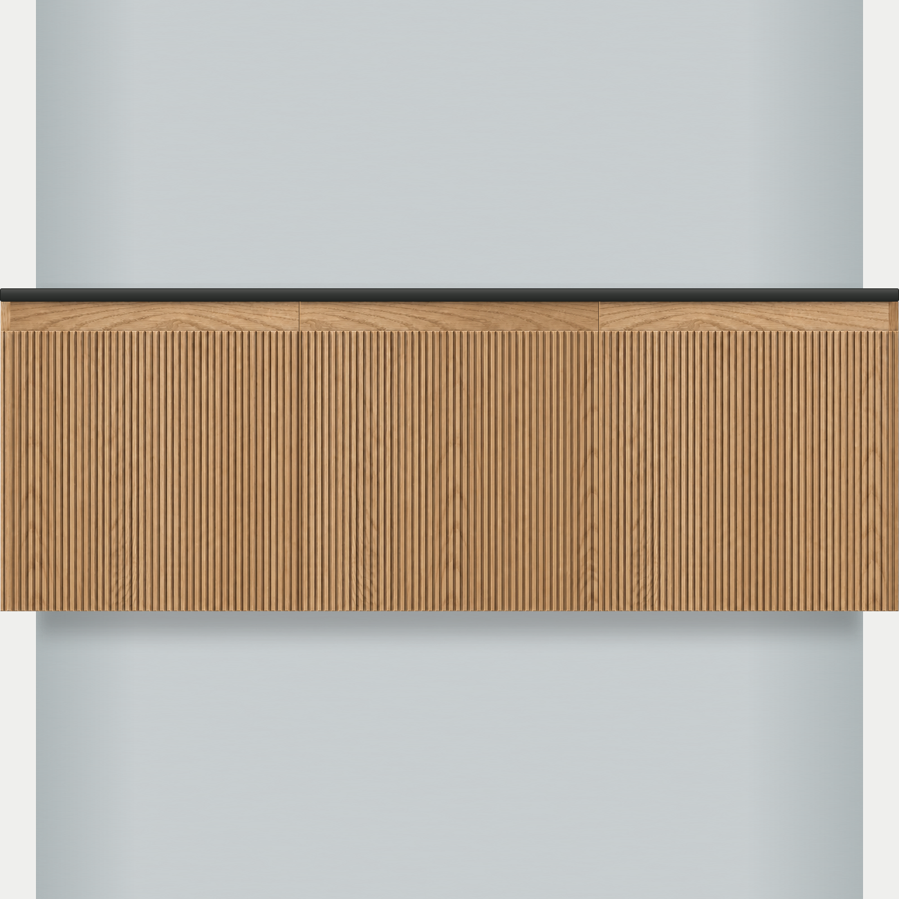 Modular Fluted Oak Vanity Cabinet 1350 mm - Square Ends - OZ-MF-1350-SQ-450-450-450
