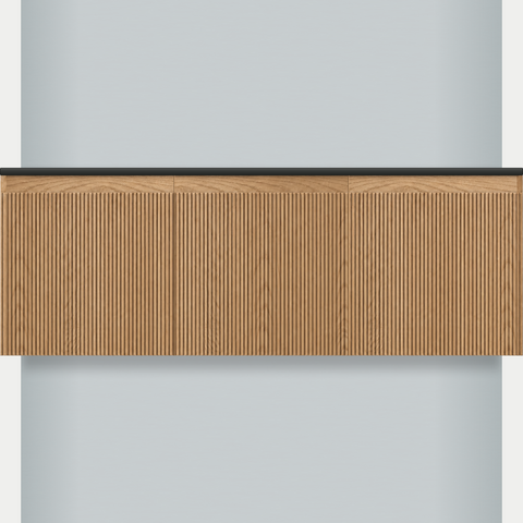 Modular Fluted Oak Vanity Cabinet 1350 mm - Square Ends - OZ-MF-1350-SQ-450-450-450
