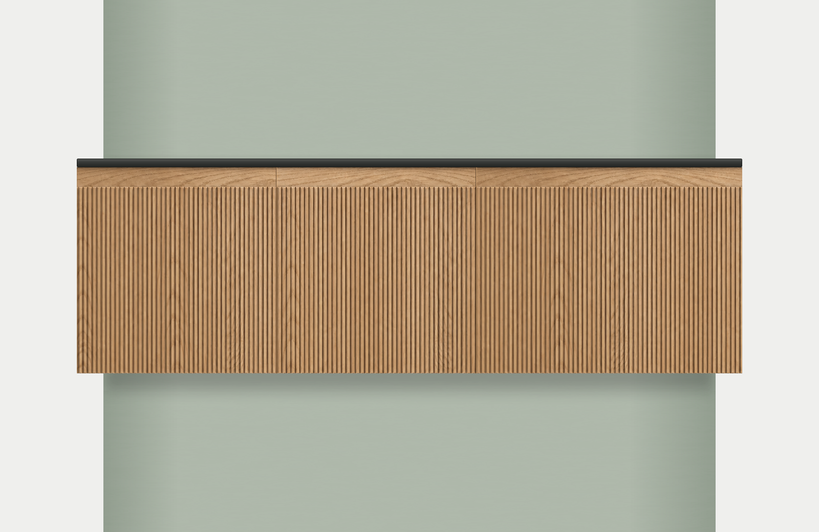 Modular Fluted Oak Vanity Cabinet 1500 mm - Square Ends, modules 450 + 450 + 600 mm