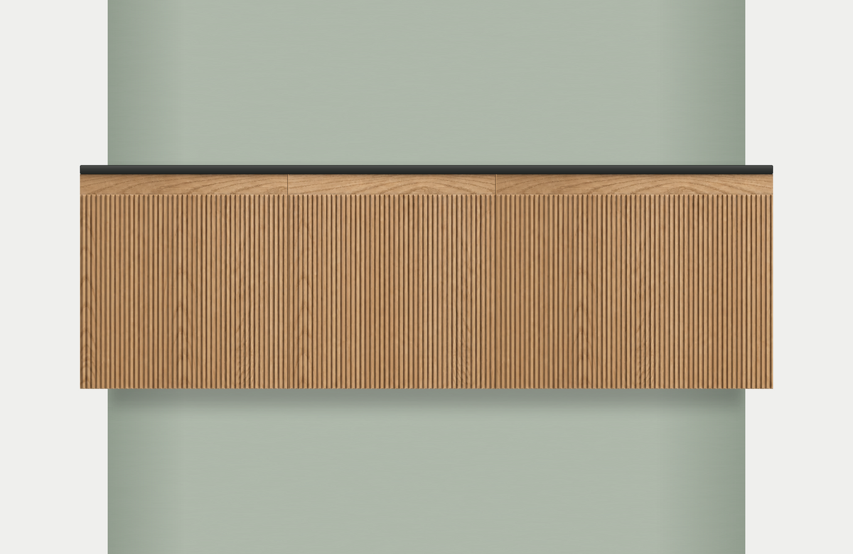 Modular Fluted Oak Vanity Cabinet 1500 mm - Square Ends, modules 450 + 450 + 600 mm