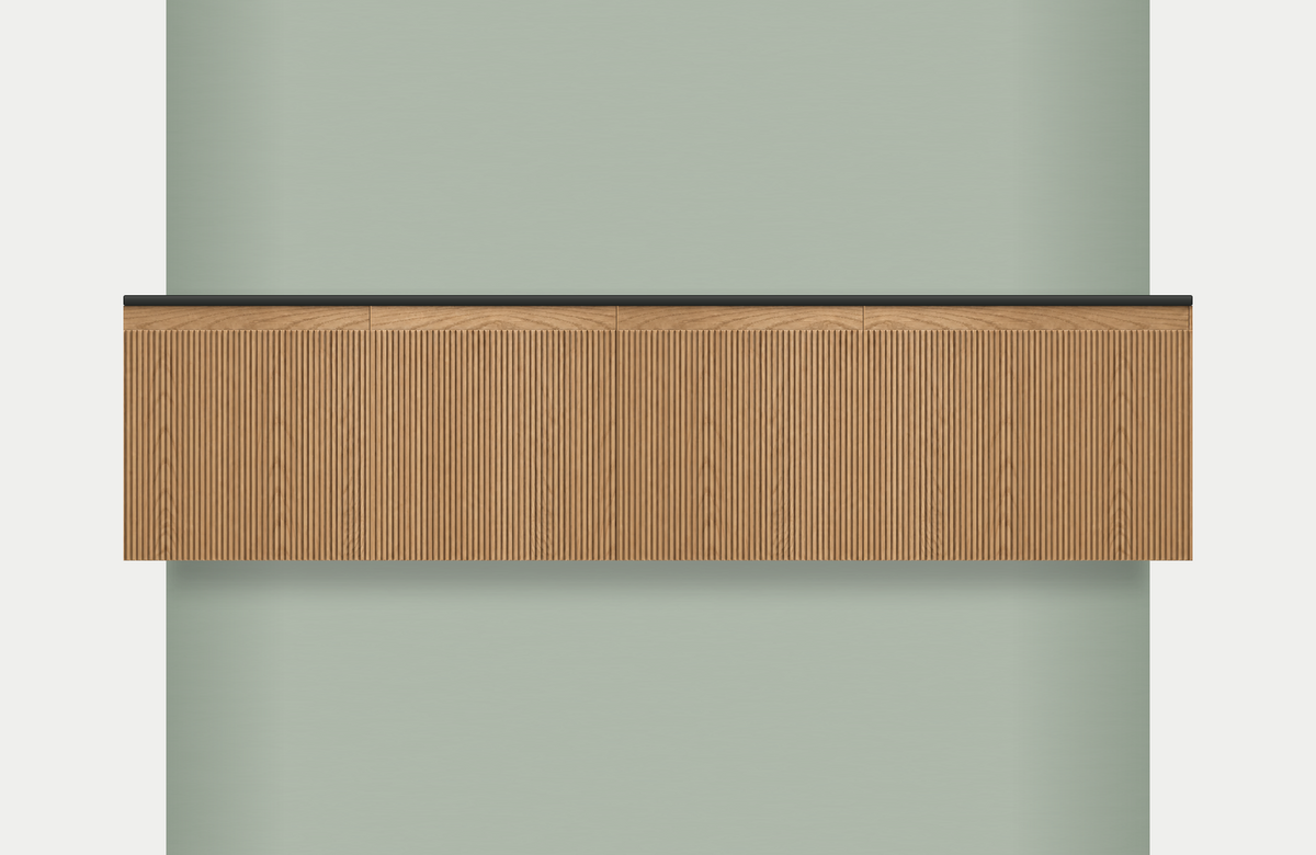 Modular Fluted Oak Vanity Cabinet 1950 mm - Square Ends, modules 450 + 450 + 450 + 600 mm