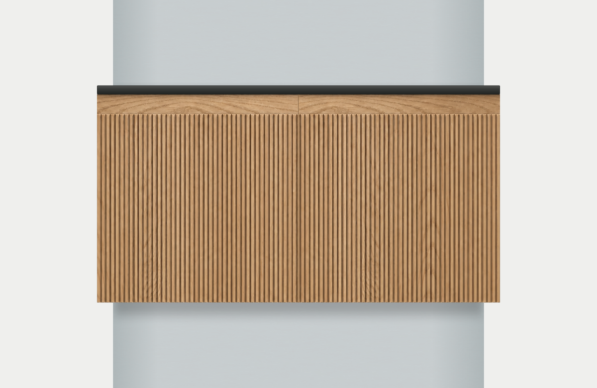Modular Fluted Oak Vanity Cabinet 900 mm - Square Ends, modules 450 + 450 mm