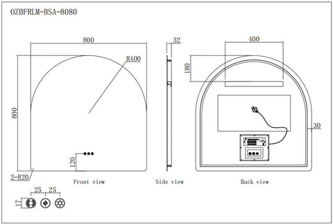 800x800mm Motion Sensor Switch Arch Shape Frameless Backlit Led Mirror Bathroom Vanity Mirror
