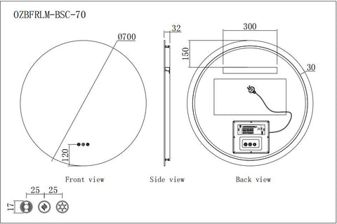 700mm Dia Motion Sensor Switch Round Frameless Backlit Led Mirror Bathroom Vanity Mirror