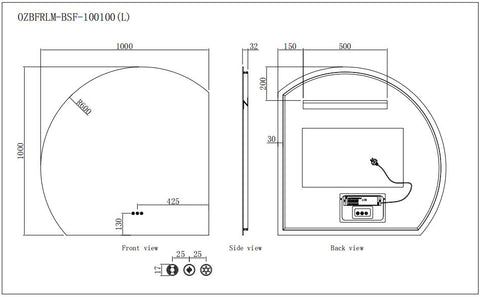 100x100cm Motion Sensor Switch Fan Shape Frameless Backlit Led Mirror Bathroom Vanity Mirror