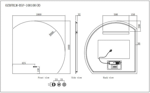 100x100cm Motion Sensor Switch Fan Shape Frameless Backlit Led Mirror Bathroom Vanity Mirror