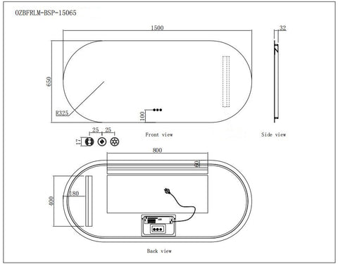 1500x650mm Motion Sensor Switch Pill Shape Frameless Backlit Led Mirror Bathroom Vanity Mirror