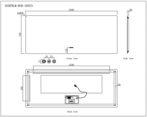 1800x750mm Motion Sensor Switch Rectangle Frameless Backlit Led Mirror Bathroom Vanity Mirror
