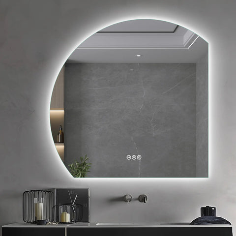 100x100cm Motion Sensor Switch Fan Shape Frameless Backlit Led Mirror Bathroom Vanity Mirror