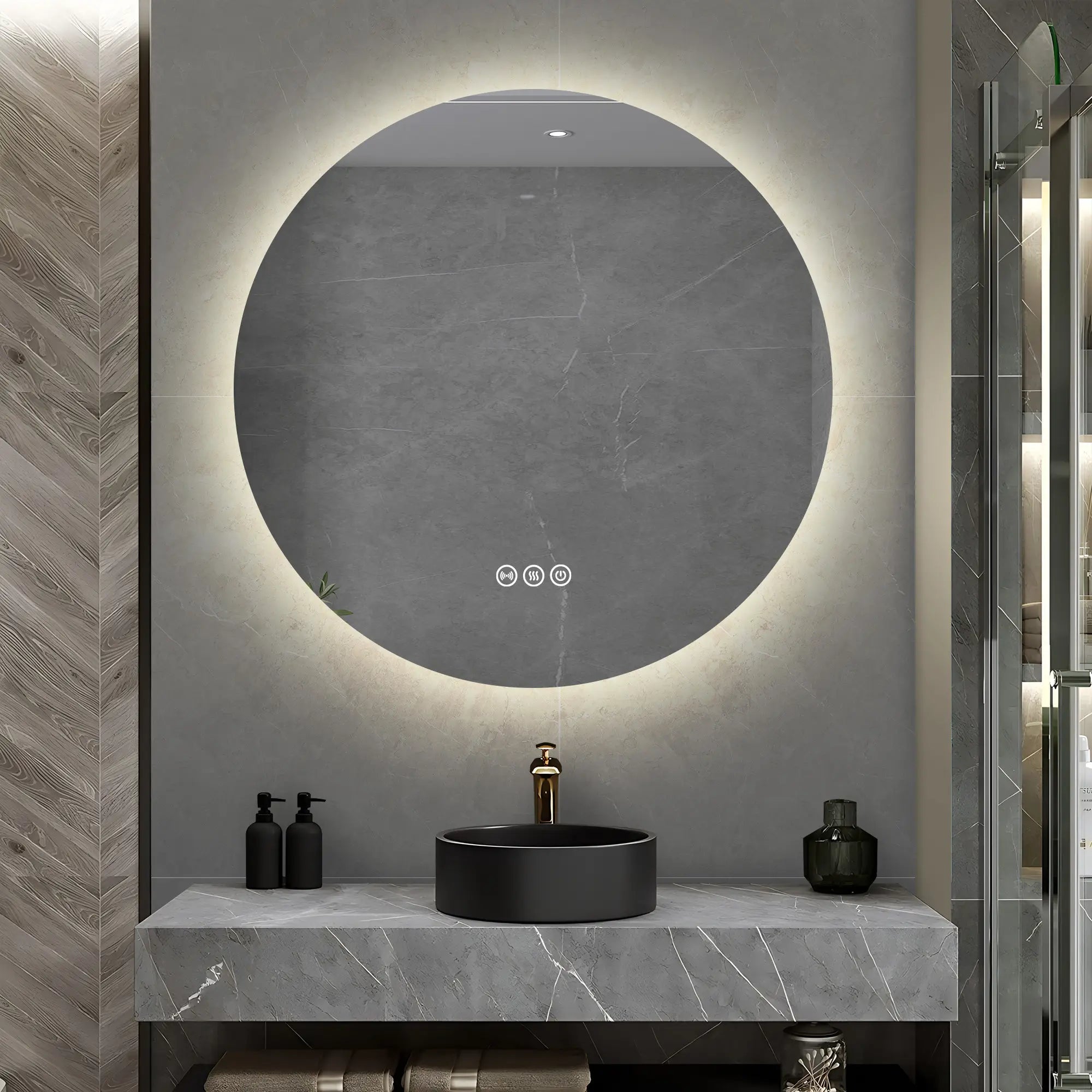 700mm Dia Motion Sensor Switch Round Frameless Backlit Led Mirror Bath