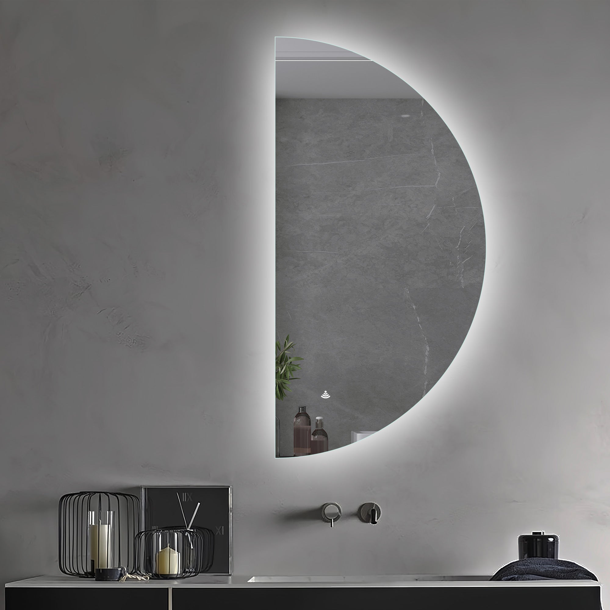 500x1000mm Motion Sensor Half Moon Shape Frameless Backlit Led Mirror ...