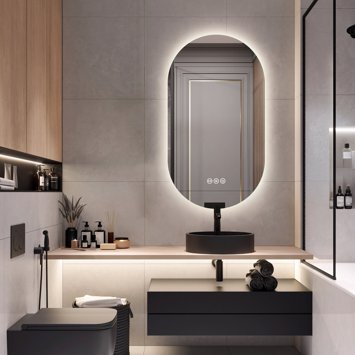 500x900mm Motion Sensor Switch Pill Shape Oval Frameless Backlit Led Mirror Bathroom Vanity Mirror