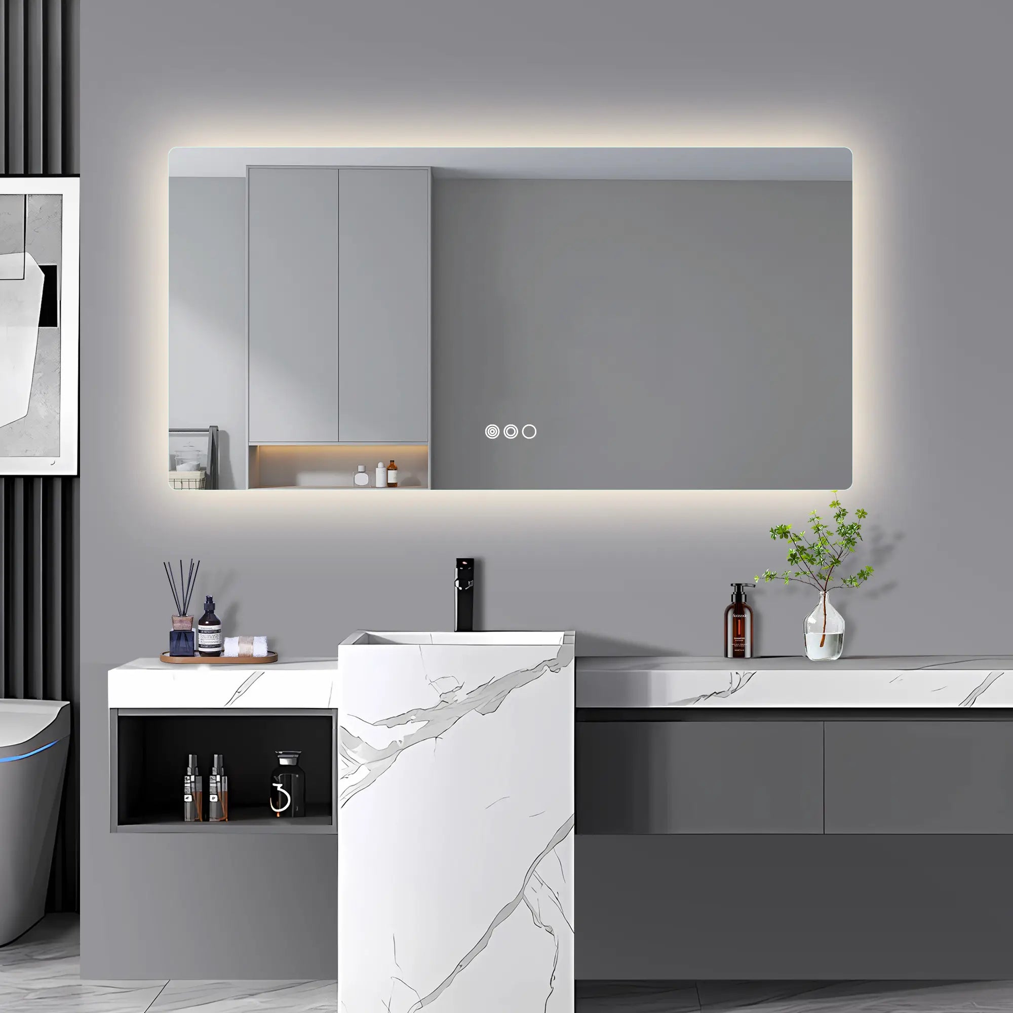 1500x750mm Motion Sensor Switch Rectangle Frameless Backlit Led Mirror ...