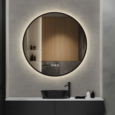 800mm Dia Motion Sensor Switch Round Black Frame Backlit Led Mirror Bathroom Vanity Mirror