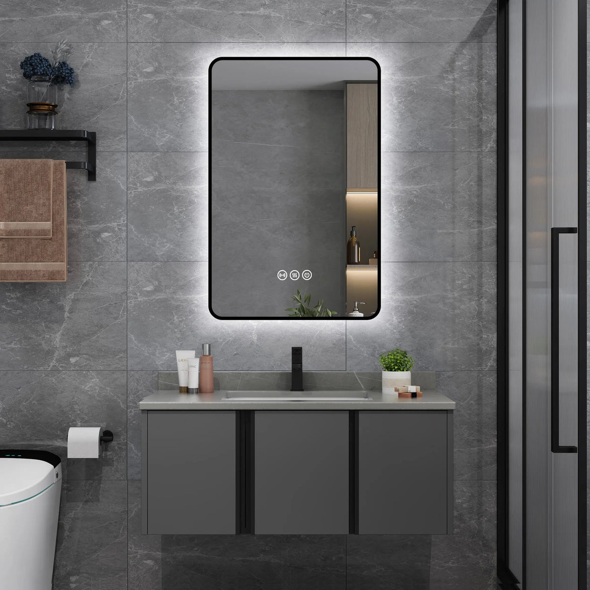500x800mm Motion Sensor Switch Rectangle Matt Black Frame Backlit Led Mirror Bathroom Vanity Mirror