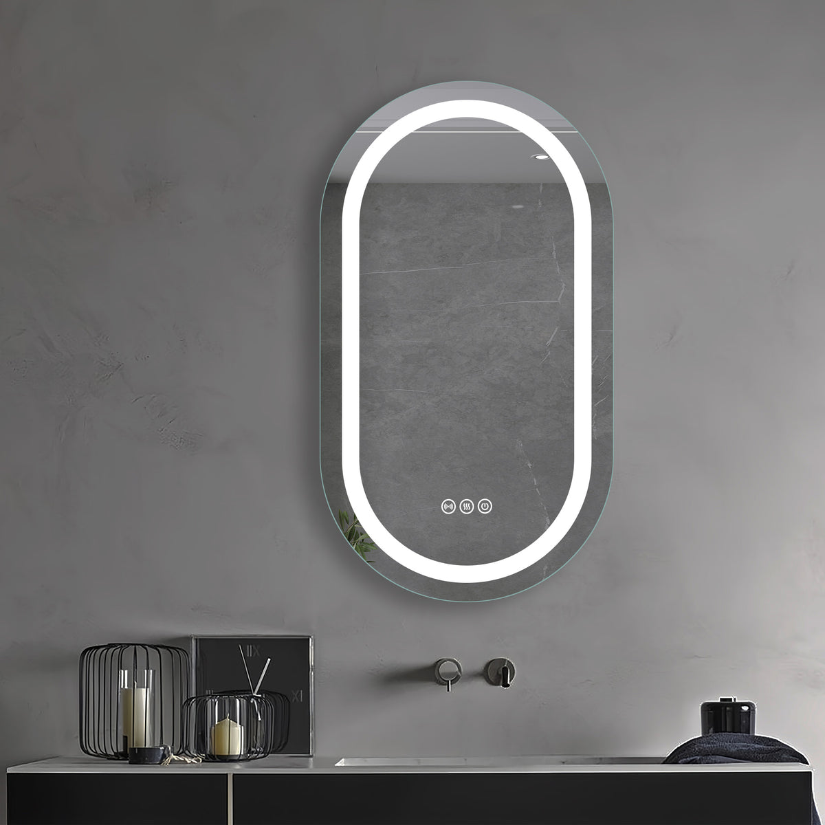 500x900mm Motion Sensor Switch Pill Shape Oval Frameless Front-lit Led Mirror Bathroom Vanity Mirror