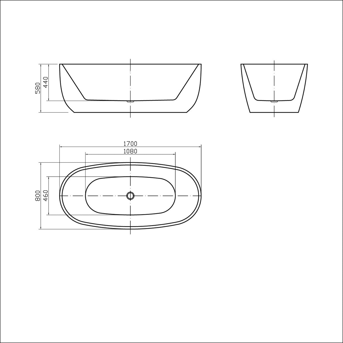 Glossy White Thin edge NO overflow Sanitary grade Acrylic Free Standing Bathtub 1500 /1700mm