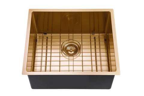 500*440*230MM BRUSHED YELLOW GOLD 304 S/S HAND-MADE SINGLE BOWL KITCHEN SINK WITH BOTTOME SINK GRID