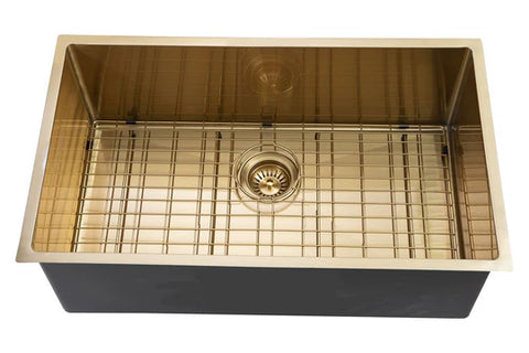 762*457*254MM BRUSHED YELLOW GOLD 304 S/S HAND-MADE SINGLE BOWL KITCHEN SINK WITH BOTTOME SINK GRID