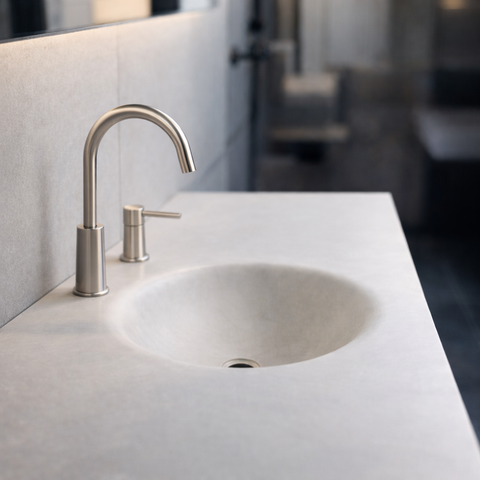 Crater Monoform™ Bench Basin round bowl Beige Oman Sintered Stone Vanity Top Bathroom 1200/1500 Sizes