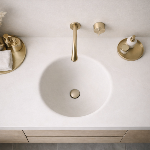 Crater Monoform™ Bench Basin round bowl Beige Oman Sintered Stone Vanity Top Bathroom 1200/1500 Sizes