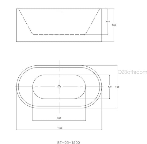 Thin edge NO overflow Sanitary grade Acrylic Free Standing Bathtub 1500 /1700mm