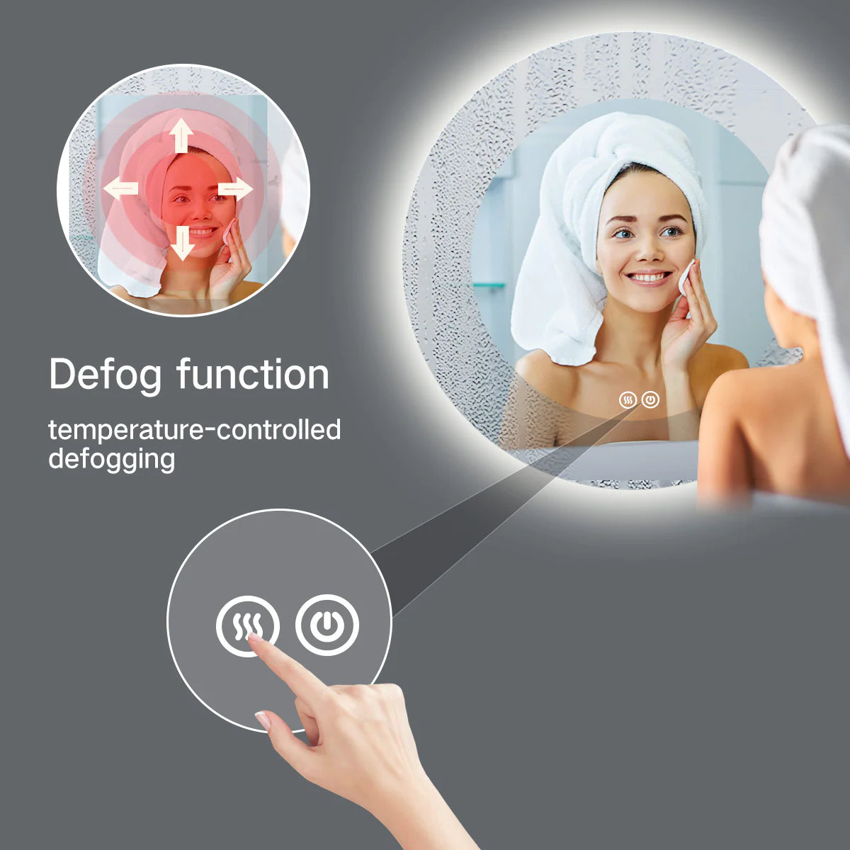 800x800mm Motion Sensor Switch Arch Shape Frameless Backlit Led Mirror