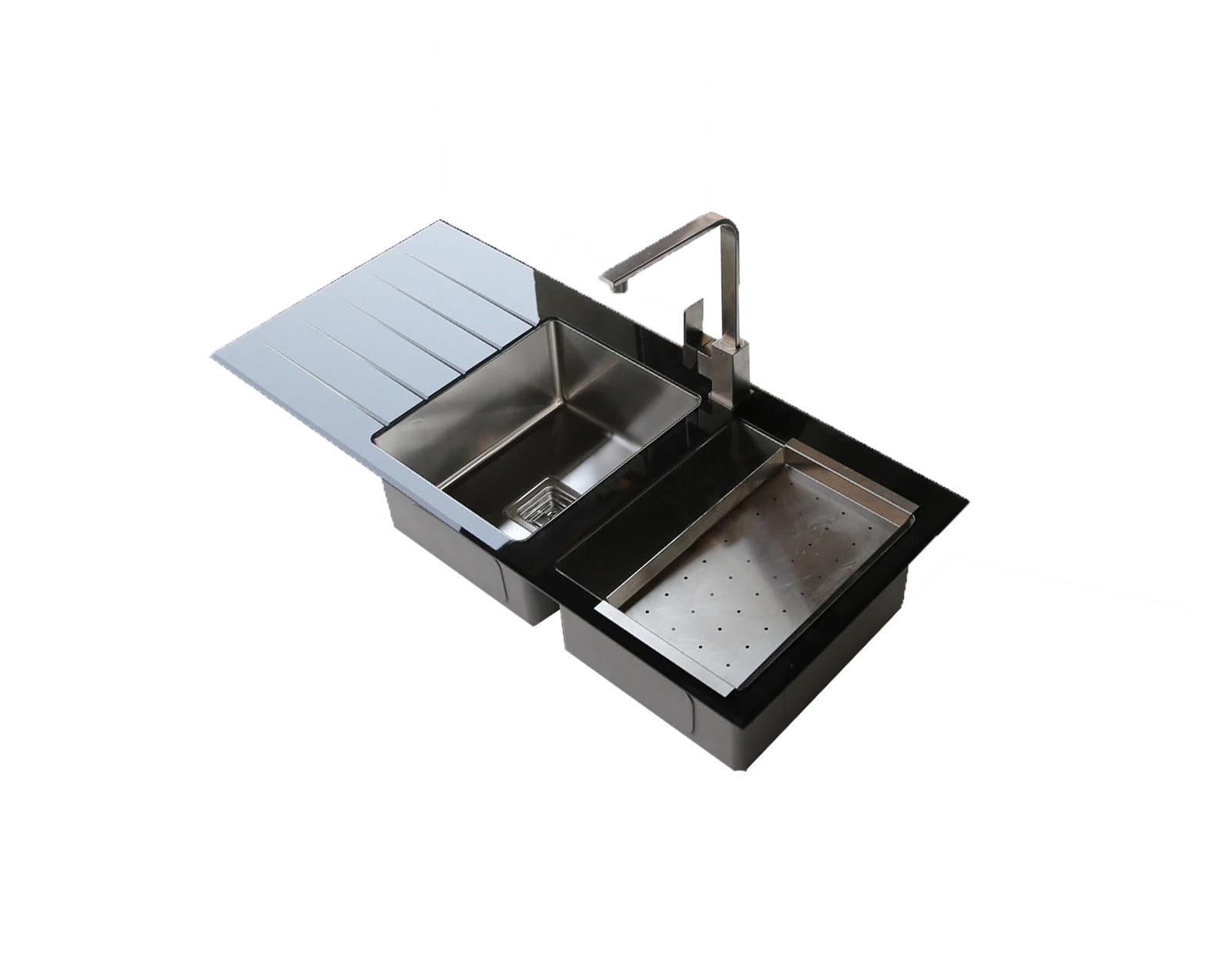 Cube tempered GLASS 304 Stainless steel kitchen sink basin double bowl exclusive