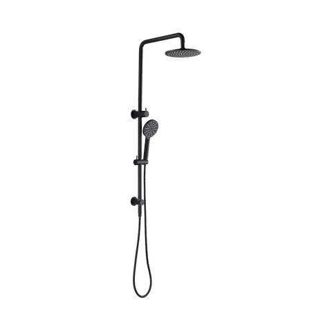 WELS Matt Black 8" Round Rain Shower set With Handheld Rail Unit