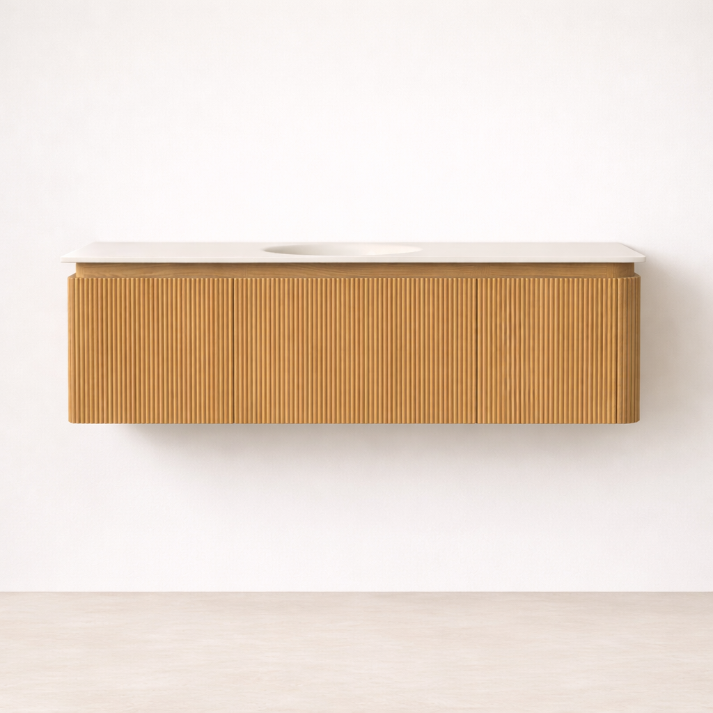 Modular Fluted Oak Vanity Cabinet 1350 mm - Square Ends product image 2