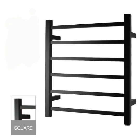 6 Bars Square Matte Black Electric Heated Towel Rack