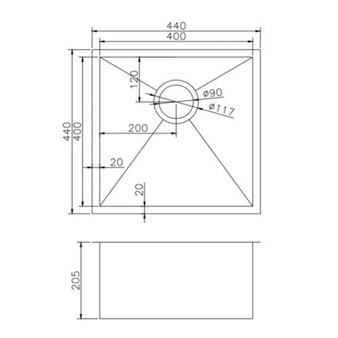 440*440*205MM HAND-MADE 304 S/S SINGLE BOWL KITCHEN SINK