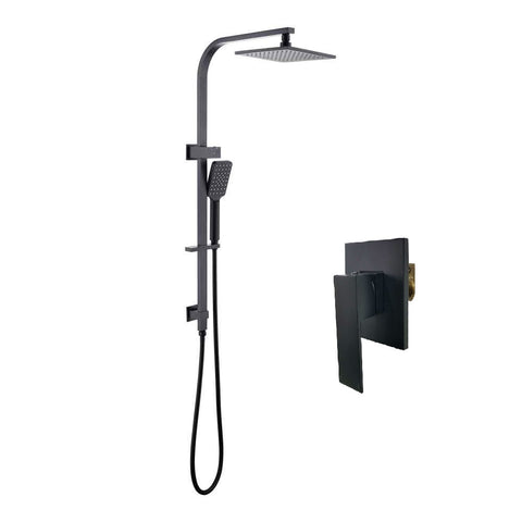 WELS Matt Black 8" Square Rain Shower set With Handheld Rail Unit