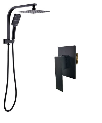 WELS Matt Black 8" Square Rain Shower set With Handheld Short Unit