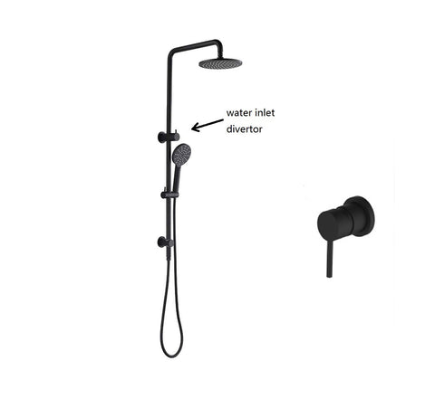 WELS Matt Black 8" Round Rain Shower set With Handheld Rail Unit