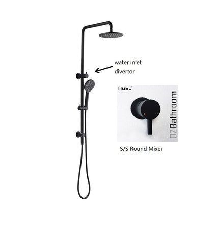 WELS Matt Black 8" Round Rain Shower set With Handheld Rail Unit