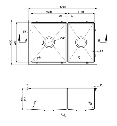 690*450*220 Stainless steel kitchen sink double bowls