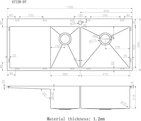 1200*500*220 Stainless steel kitchen sink 1 3-4 Bowls top mount drop in