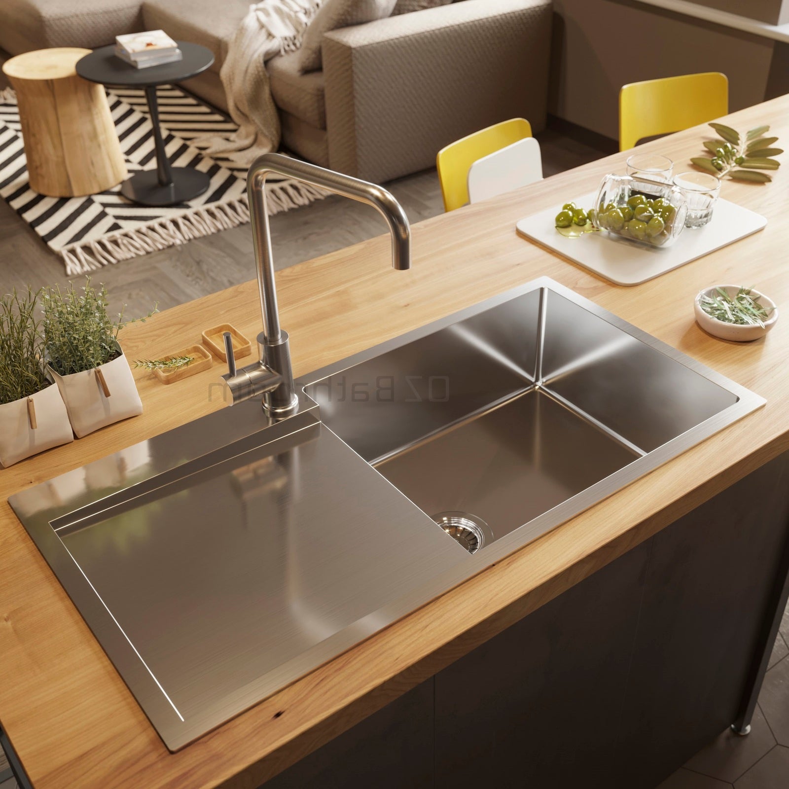 900*450*220 Stainless Steel single bowl w- drainer board topmount drop in kitchen sink- Lead free