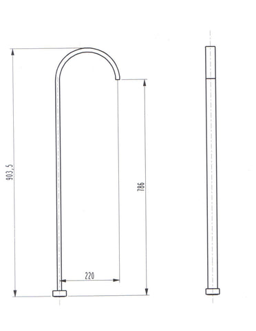 900mm chrome free standing bath tub spout square curved