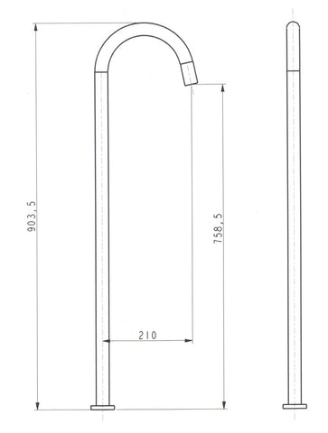 900mm chrome free standing bath spout round goose neck shape