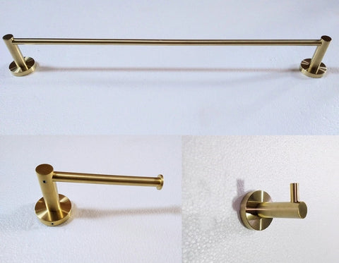 Brushed Gold Round 600mm Towel Rail Rack Toilet Paper Roll Holder Robe Hook