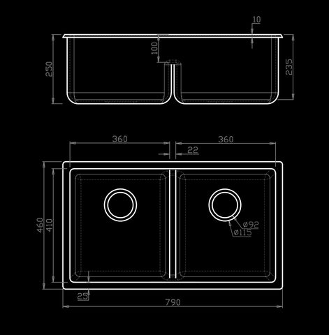 790MM BLACK Granite-quartz stone kitchen Sink double bowl round TOP-UNDER mount