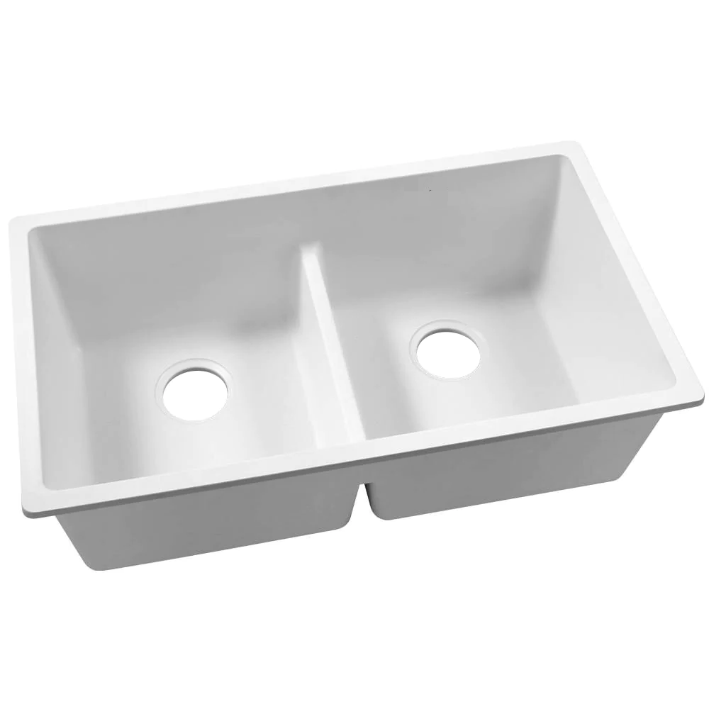 790MM WHITE Granite-quartz stone kitchen Sink double bowl round TOP-UNDER mount