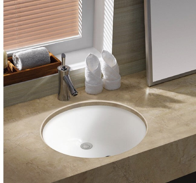 Round under mount Basin Vanity Sink & pop up plug waste no tap hole