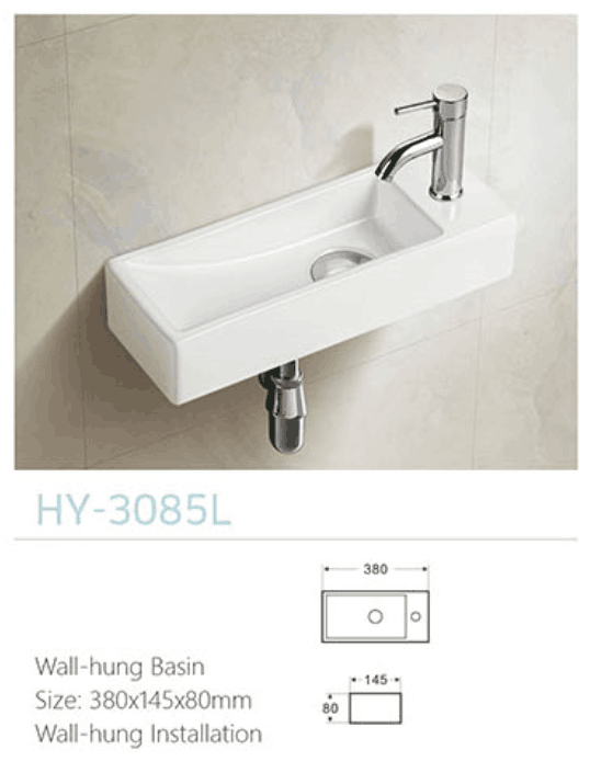 380*145*80mm matt black and gloss white SLIM WALL HUNG Basin Ideal for Caravan@Tinyhouse