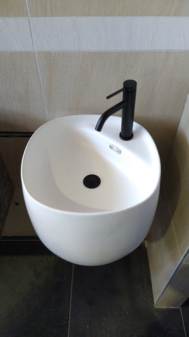 440*470*385mm Matte white Slim Edge With Overflow Wall Hung Porcelain Basin Bathroom Vanity
