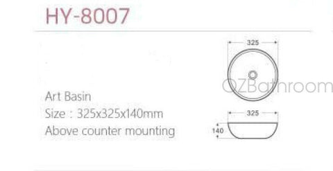 Slim Edge 32cm Full-moon Round Porcelain above counter basin