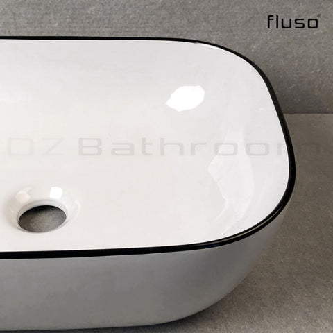 460*320*135 Glossy White With Black Rim Above Counter Top Porcelain Basin Bathroom Vanity